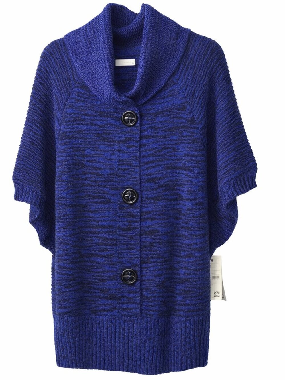 Jon & Anna Buttons Marled 9” Cowl Neck Grandmacore Rib Hem Sweater Vest Blue XL